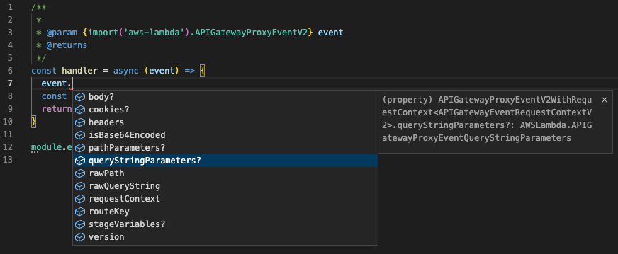 Typy dla funkcji Lambda napisanych w JavaScript