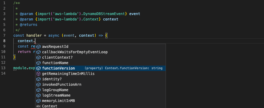 Typy dla funkcji Lambda napisanych w JavaScript